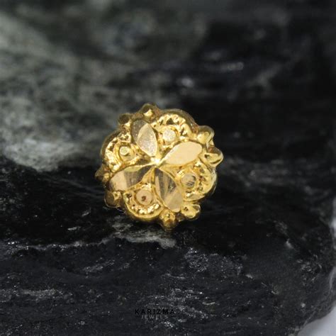 Ethnic 18K Real Gold Indian style Women Nose stud nose ring Push Pin ...