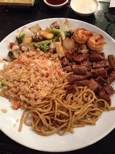 Hibachi steak from Sakura. Comes with fried rice, noodles, vegetables ...