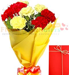 Send Online 8 Red n Yellow carnations bouquet Order Delivery ...