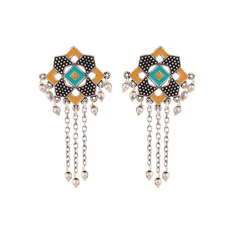 Kolam Art Geometric Tassels Drop Earrings – VOYLLA