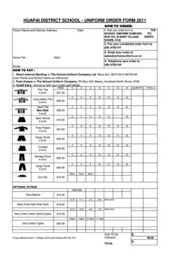 Fillable Online HUAPAI DISTRICT SCHOOL - UNIFORM ORDER FORM 2011 HOW TO ...