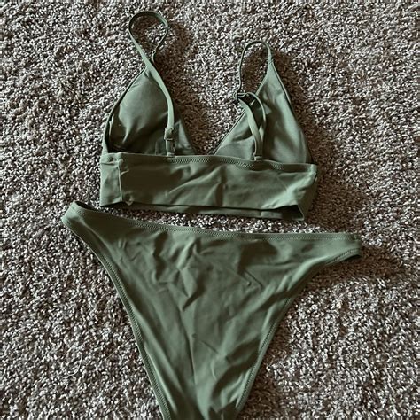 Olive green bikini from aerie both size small... - Depop