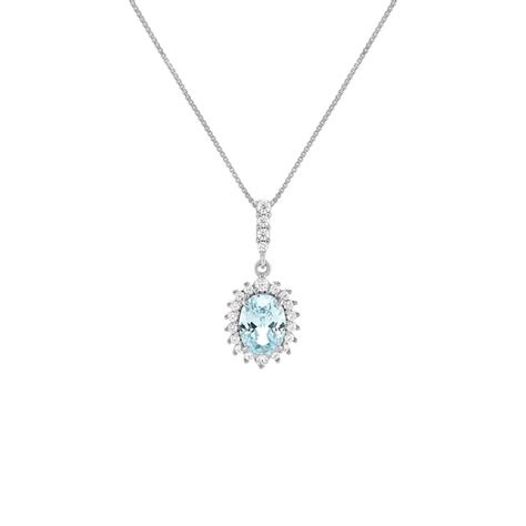 PRIMROSE Sterling Silver Oval Aqua Cubic Zirconia Pendant Necklace on ...