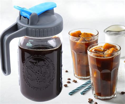 Buy Mason Jar Pitcher With Lid and Spout 32 Oz Glass Wide Mouth Jar ...