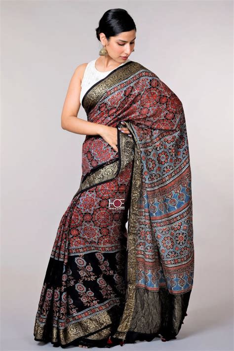 Ajrakh Sarees | Buy Ajrakh Modal Silk Sarees Online In India – House Of ...