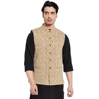 Buy Fabindia Men's Beige Cotton Block Printed Nehru Jacket (100514201 ...