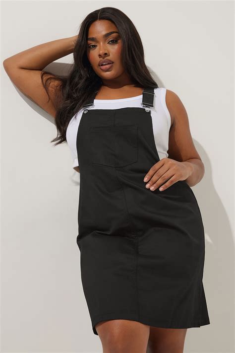 LIMITED COLLECTION Plus Size Black Denim Pinafore Dress | Yours Clothing