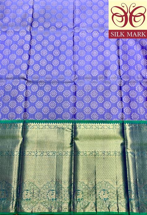 Blue Shade Pure Kanchipuram Kids Pattu Pavadai with Contrast Border fo ...