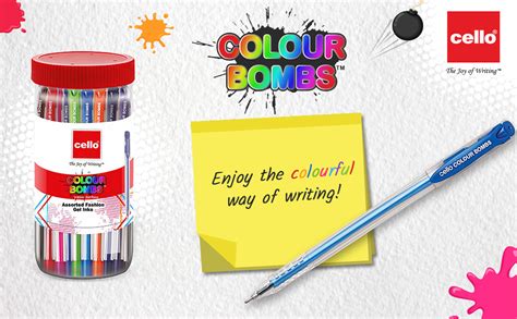 Cello Colour Bomb Gel Pens | 10 Vivid Ink Colours | Jar of 25 Units ...