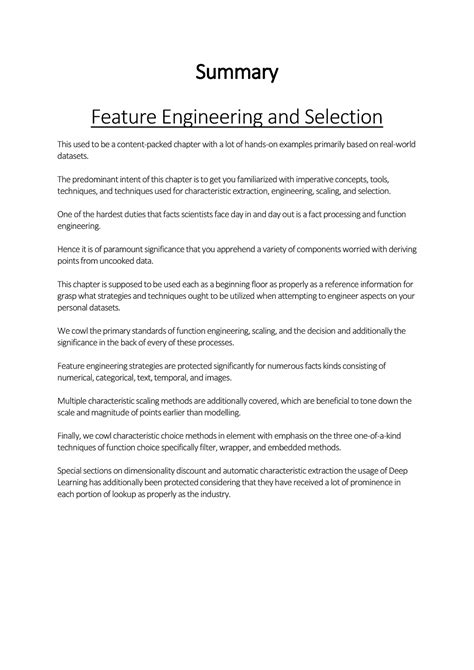 Feature Engineering and Selection - GTU - Studocu
