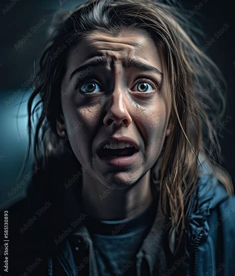 Terrified Female-Scared Girl Portrait-Generative AI Stock Illustration ...