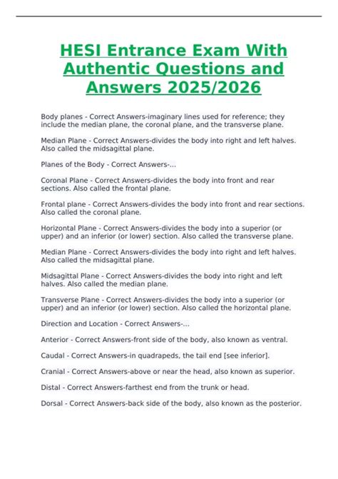 HESI Entrance Exam – Authentic Questions and Answers – 2025/2026 ...