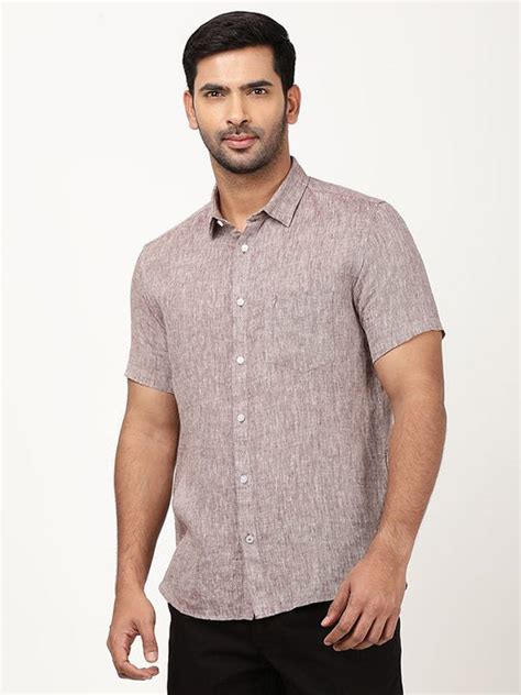 Buy Men Solid Half Sleeve Linen Shirt Online | Indian Terrain