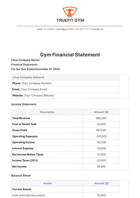 Free Gym Financial Statement Template to Edit Online