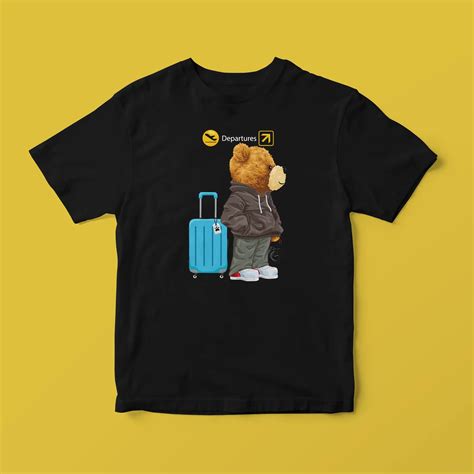 Travelling Teddy Black Supima Cotton Regular Fit T-shirt – Lazy Hippos
