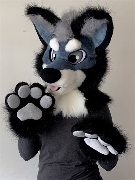 Black-grey Wolf Fursuit Head and Handpaws - Etsy UK