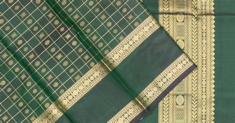 Classic Kanchipuram Silk Checks And Butta Dark Green