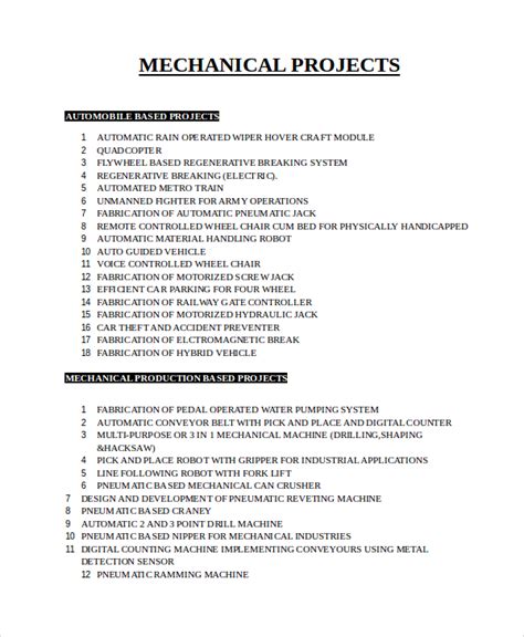 Image result for Project List Sample