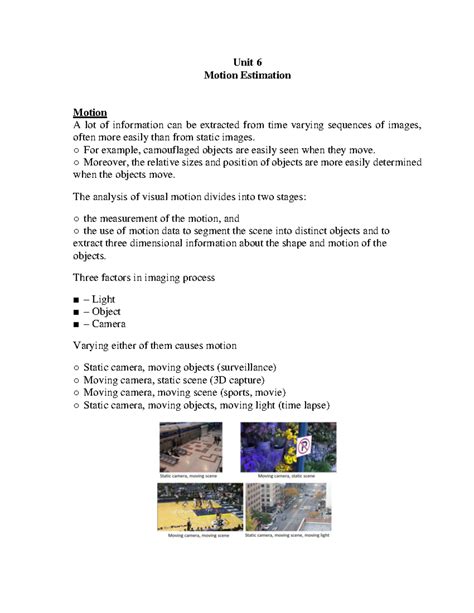 CV-Unit 6 Motion Estimation - Unit 6 Motion Estimation Motion A lot of ...