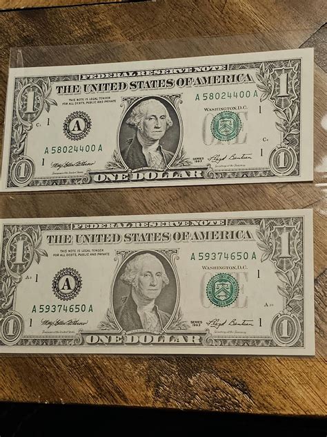 Uncirculated 1993 Series One Dollar Green Seal Note | 9 dollar bill, 1 ...