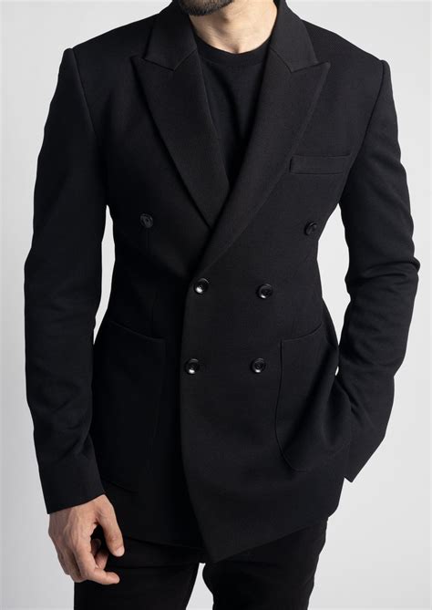 Black Pique Slim Fit Double Breasted Blazer – Tumuh