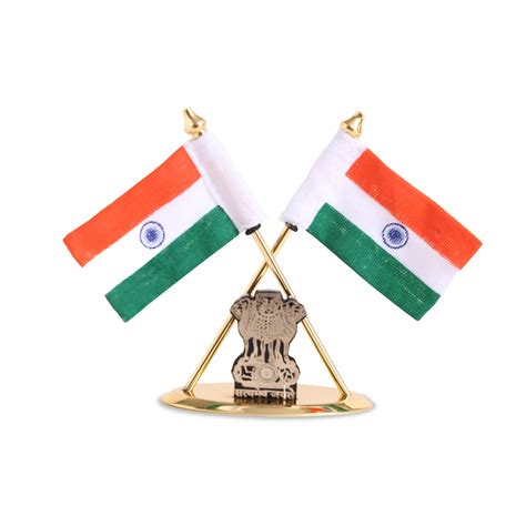 Brass coating Indian Flag with Ashok Stambh for Car Dashboard - 4 inch ...