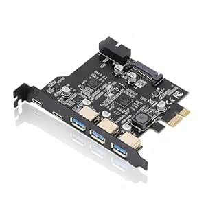 PCIe to USB 3.2 Gen 2 Card with 20 Gbps Bandwidth, 3 USB Type A and 2 ...