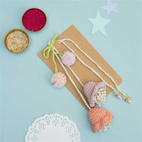 Buy Handmade Crochet Forever Flowers Kids Lumba Rakhi With Roli Chawal ...