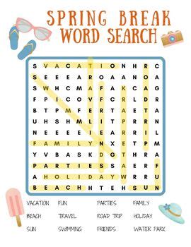 Image result for Spring Break Word Search Answer Key