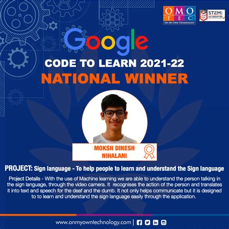 Edtech firm, OMOTEC student wins Google Code to Learn 2021 competition