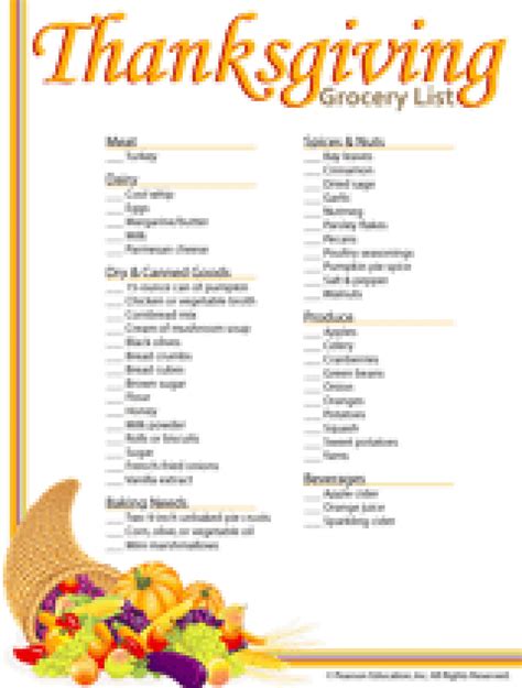 Printable Thanksgiving Grocery List - Printable Word Searches