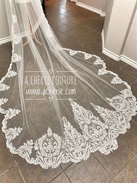 Unique Scalloped Sequined Lace Veil, Martina Liana Inspired Veil, Long Scalloped Lace Veil ...