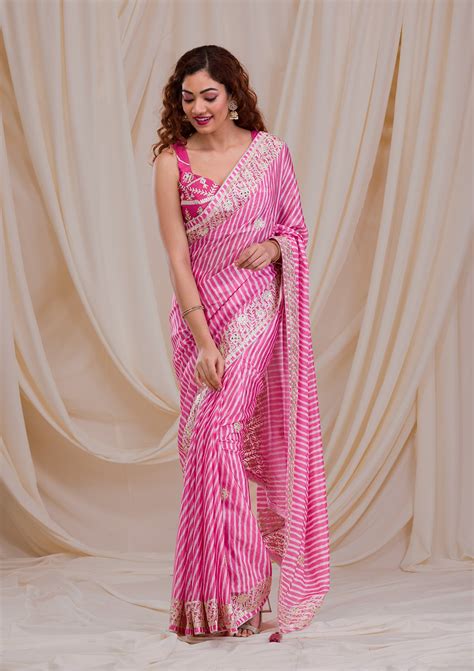 Buy Rani Pink Printed Semi Crepe Saree - Koskii