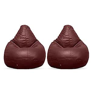 DecorOps Faux Leather Bean Bag, Pack of 2 XXL Brown (Without Beans ...