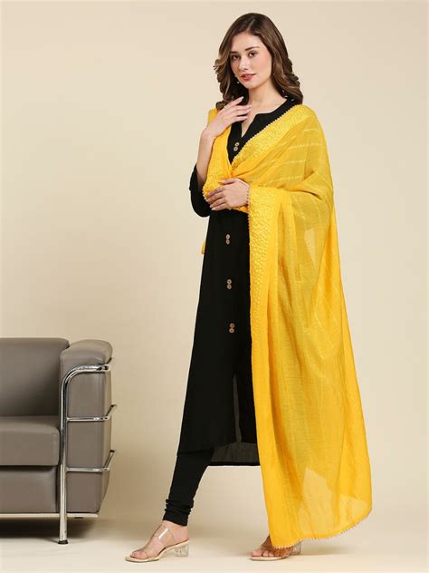 Yellow Cotton Chanderi Dupatta with Sequins Weaving – Dupatta Bazaar