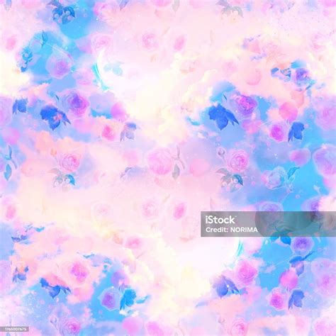 Fantastic Seamless Pattern Illustration Of Roses Dancing Down On A Clear Sunset Background Stock ...