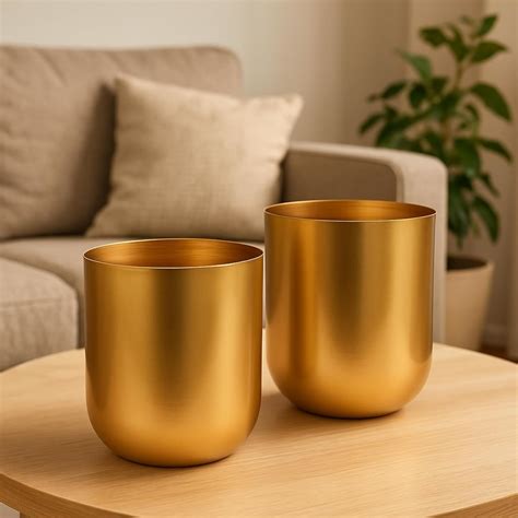 ecofynd 4.3 inches Round Metal Planter for Home Decor, Pack of 2 (Gold ...