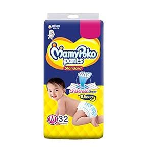 Buy MamyPoko Pants Standard Baby Diapers, Medium (M), 32 Count, 7-12 kg ...