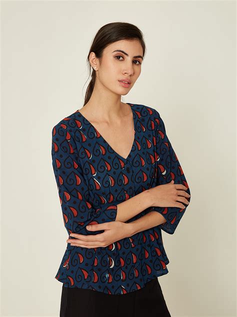 Shop Cotton Cambric Dabu Printed Fit And Flare Top | latest tops by ...