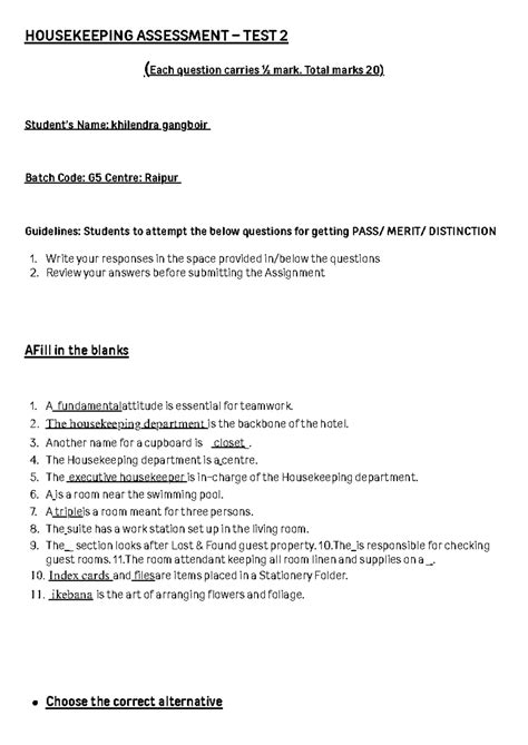 Hospitality-1 - Unit 7 Assignment on Room Management & Services - Studocu