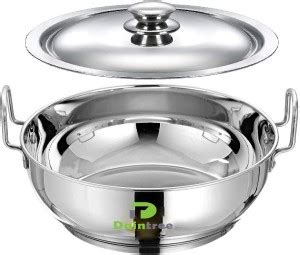 Daintree Stainless Steel Heavy Base Flat Bottom Kadai with Lid for ...
