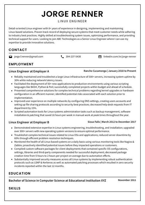 Image result for Linux Engineer Resume Layout