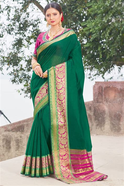 Buy Forest Green Silk Saree 76865 Online | Karagiri
