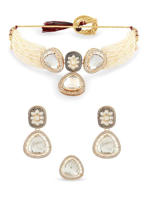 ZAVERI PEARLS Gold Tone Dazzling Stones & Austrian Diamonds Choker ...