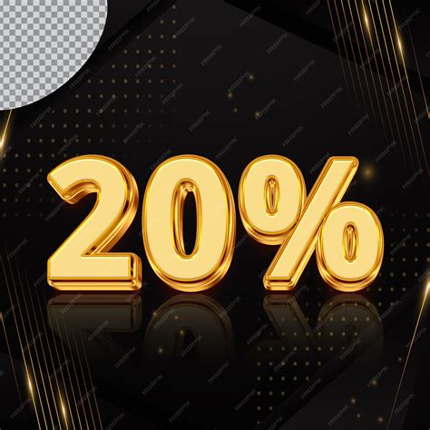 Premium PSD | Number 20 percent 3d render collection with color golden