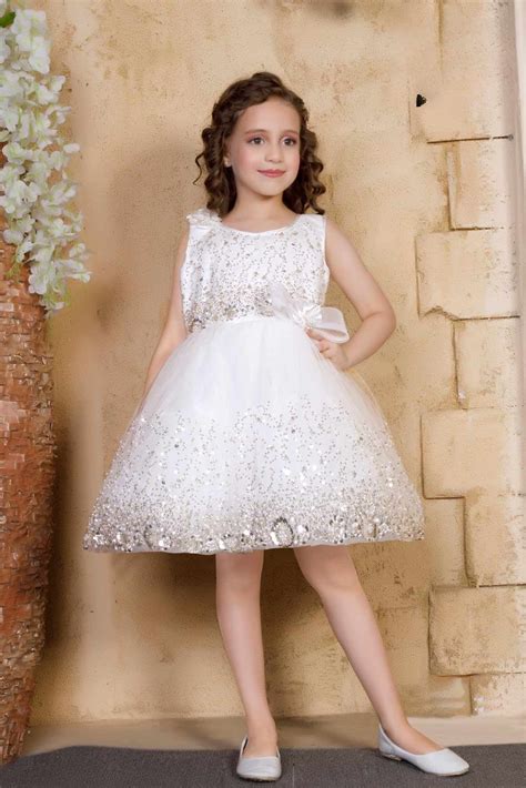 White Sequin Party Wear Frock With Bow For Girls – Lagorii Kids