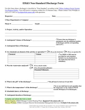 Fillable Online ehs umass EHS Non-Standard Discharge Form Fax Email ...