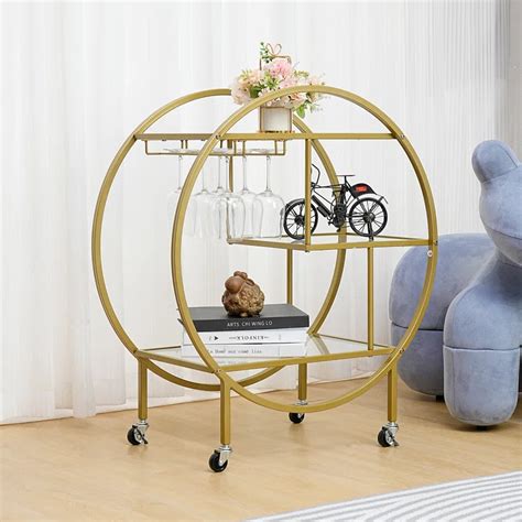 Modern Circular Drink Trolley with Glass Rack Trolley – Vibecrafts