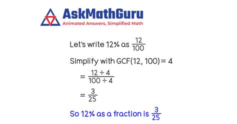 What is 12 percentage as a fraction | Percent as a fraction in simplest ...