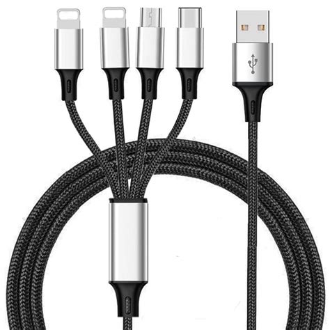 Multi Charger Cable ThinkANT 5FT Nylon Braided Universal 4 in 1 ...